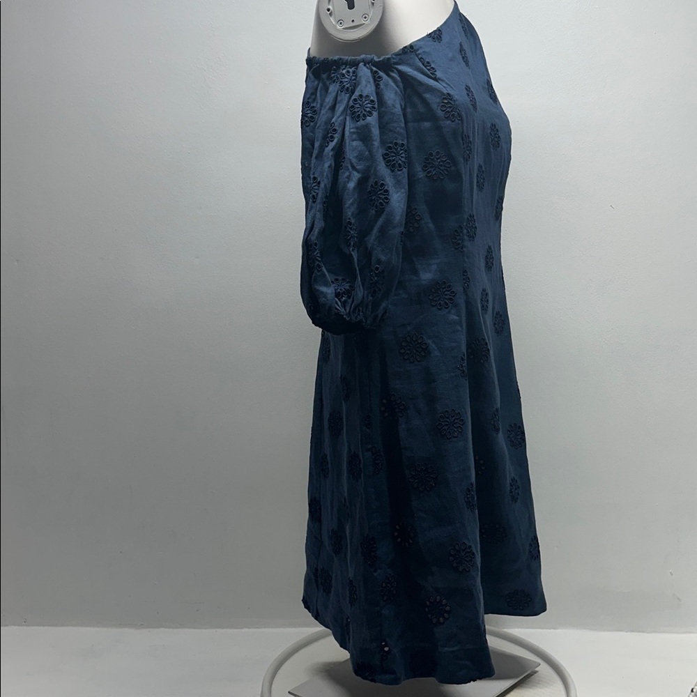 Figue Darcy Dress Linen Eyelet Floral Off The Shoulder Mini Navy Blue Size 8 - Picture 5 of 11